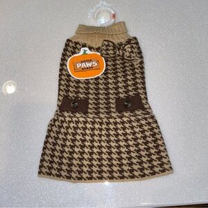 Brown and Tan Houndstooth Knit Pet Sweater With Bow